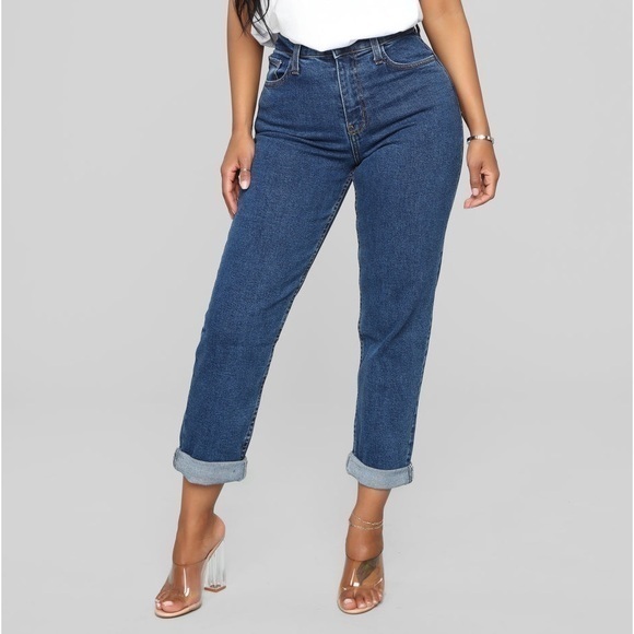 NWT Fashion Nova I got it From my Mama  Dark Wash Mom Jeans Junior’s size 7 8 29 - Picture 1 of 12